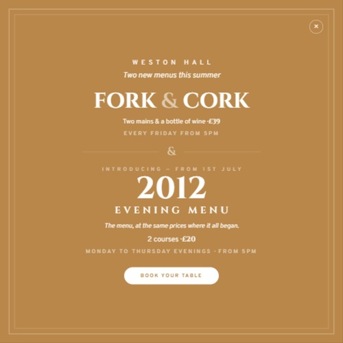 New Fork & Cork and 2021 menus at Weston Hall.